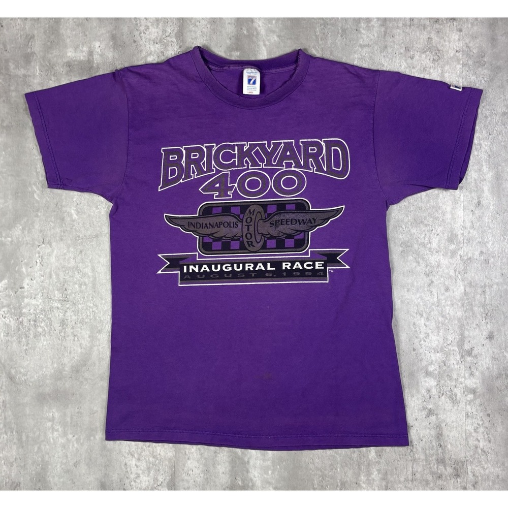 Vintage 90s Logo 7 Brickyard 400 Nascar Racing T Shirt Purple Mens L